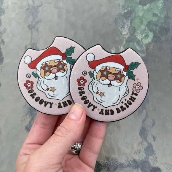 Groovy & Bright Santa Car Coaster Set | Christmas Coaster Set - Picture 1 of 13